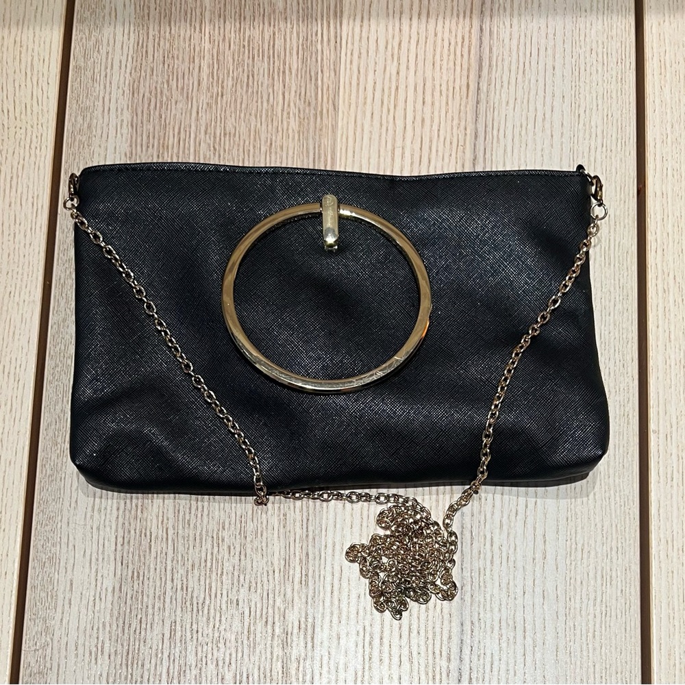 Elegant Black Clutch or Crossbody with Gold Chain